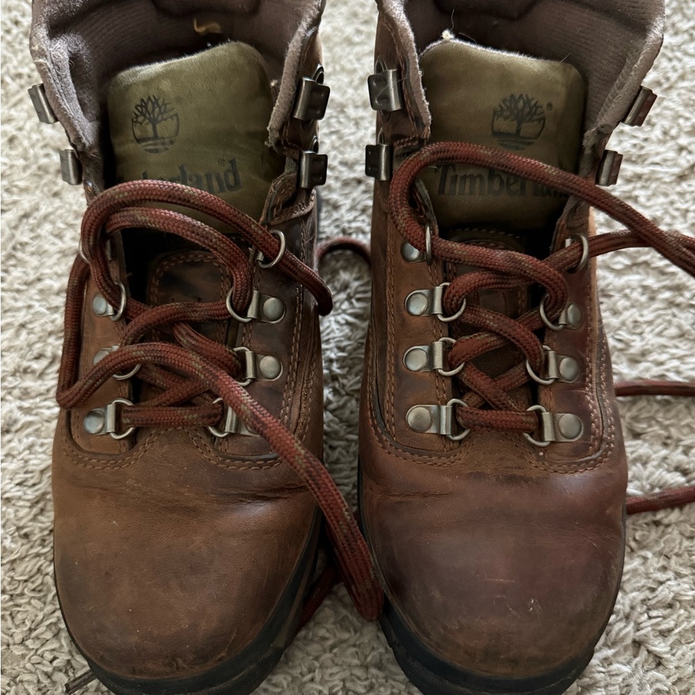 Timberland Brown and Green Logo Leather Work Shoe